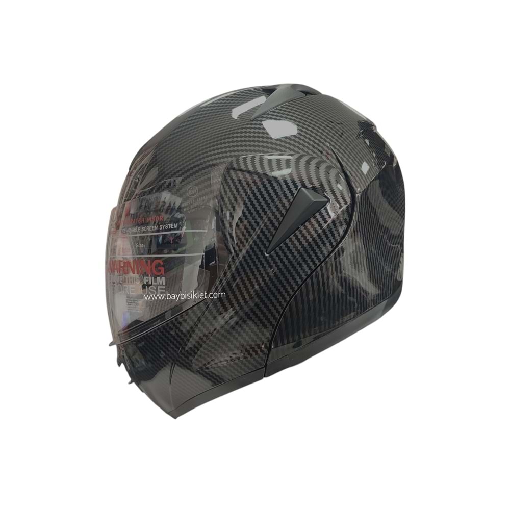VRT ÇENE AÇILIR VİZÖRLÜ KASK KARBON DESEN