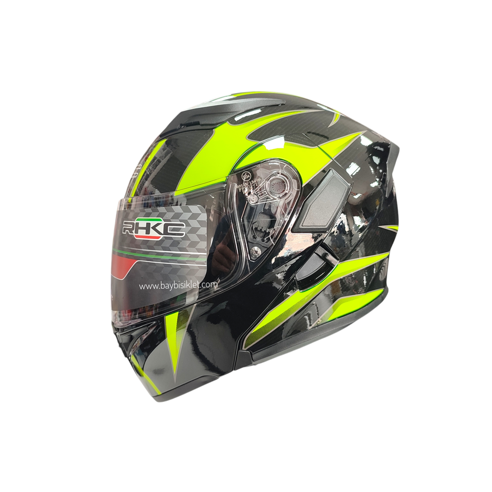 ÇENE AÇILIR VİZÖRLÜ KASK KC SİYAH - NEON YEŞİL