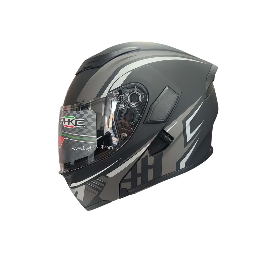 ÇENE AÇILIR VİZÖRLÜ KASK KC MAT SİYAH - GRİ