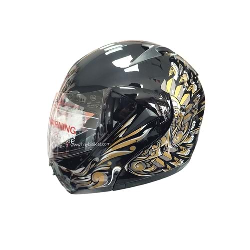 ÇENE AÇILIR VİZÖRLÜ KASK SİYAH - GOLD VRT
