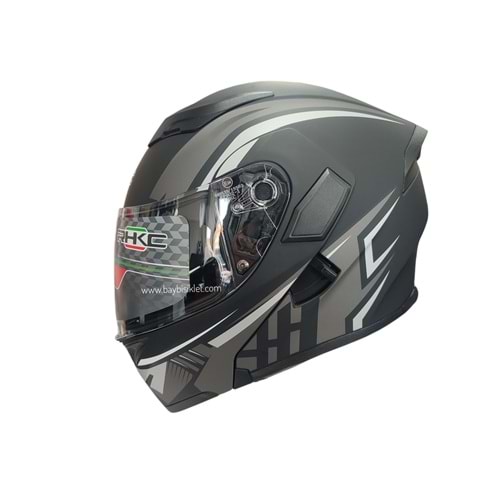 ÇENE AÇILIR VİZÖRLÜ KASK KC MAT SİYAH - GRİ